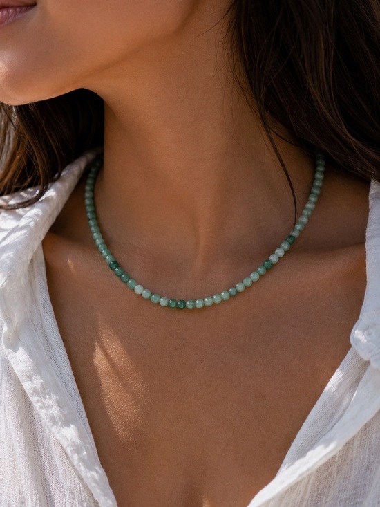 Venus and Vulcan Jewelry - Emerald Beaded Necklace - Made to Order
